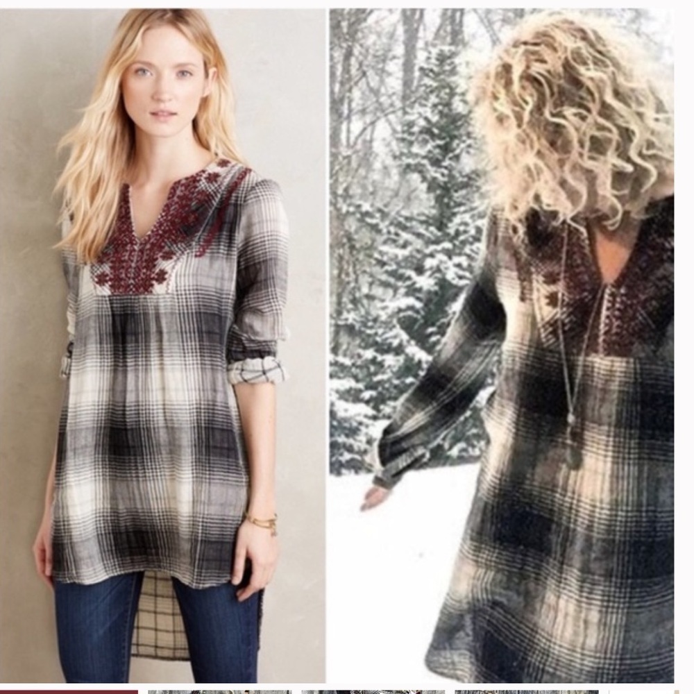 Floreat Anthropologie Cotton Plaid Embellished Tunic/Dress. Size S. P/5/A1507